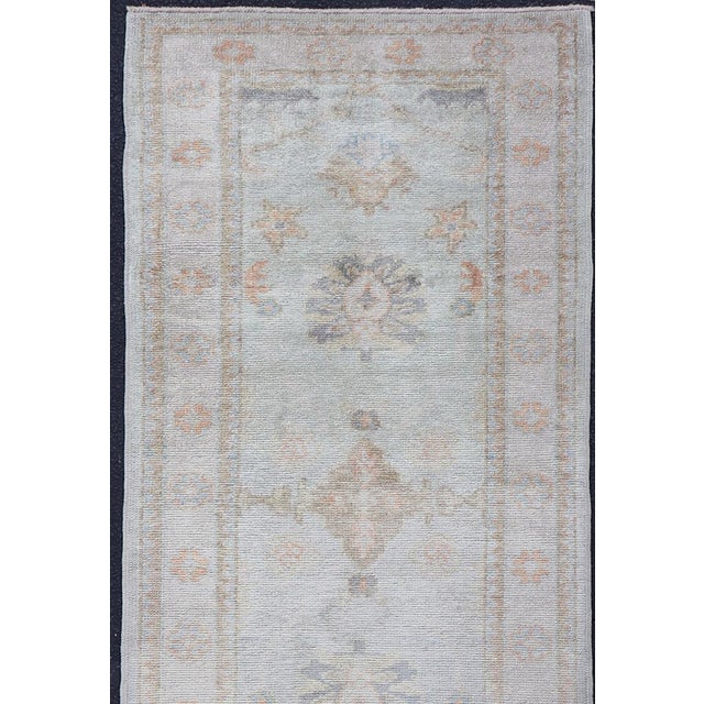 Tribal Long Turkish Oushak Runner in Ivory With Faded Green and Terracotta 2'10 X 21'0 For Sale - Image 3 of 13