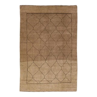 Modern Moroccan Style Brown Handmade Tribal Wool Rug For Sale