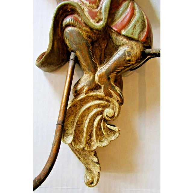 1920s Polychrome Hand Carved Wood and Iron Monkey Wall Sconces - a Pair For Sale - Image 13 of 17