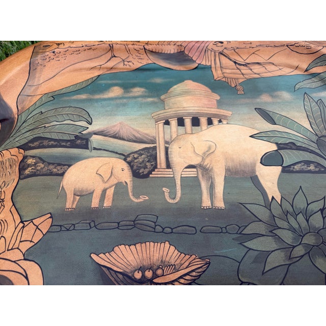 Gold Vintage Hand-Painted Elephant & Indian Landscape Decorative Serving Tray For Sale - Image 8 of 12