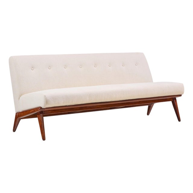 Jens Risom for Knoll Mid Century Walnut Settee Sofa For Sale