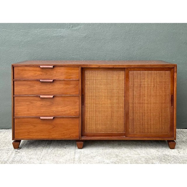 Wood Vintage Tomlinson Wood Credenza With Sliding Seagrass Doors For Sale - Image 7 of 12
