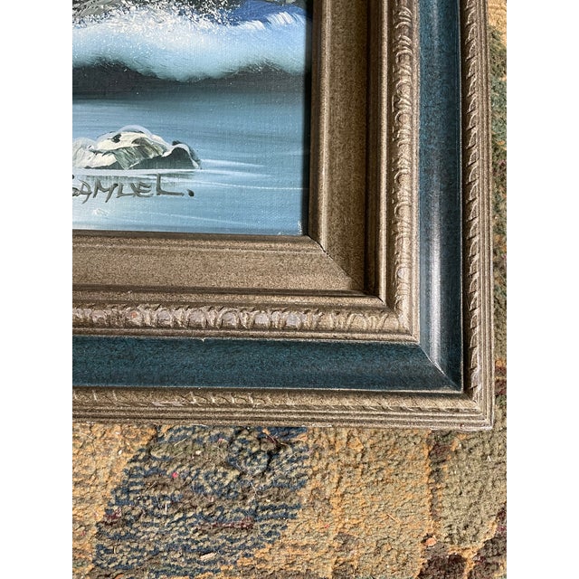Wood 1970s Vintage Signed Original Coastal Painting, Framed For Sale - Image 7 of 8