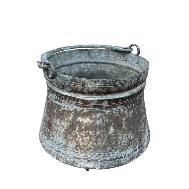 Late 19th Century Late 19th Century Antique Primitive Bucket, Cauldron or Pail With Handle For Sale - Image 5 of 12