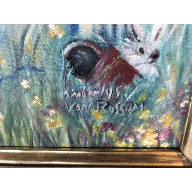 Green Young Girl Portrait Acrylic on Canvas Painting Signed Kimberly Van Rossum For Sale - Image 8 of 10