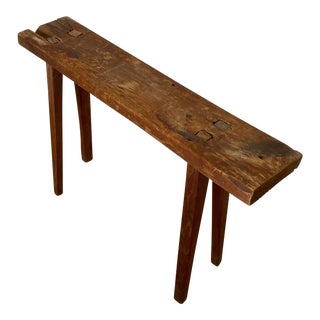 1930s Rustic Primitive Handmade Wooden Bench With Splaying Legs For Sale