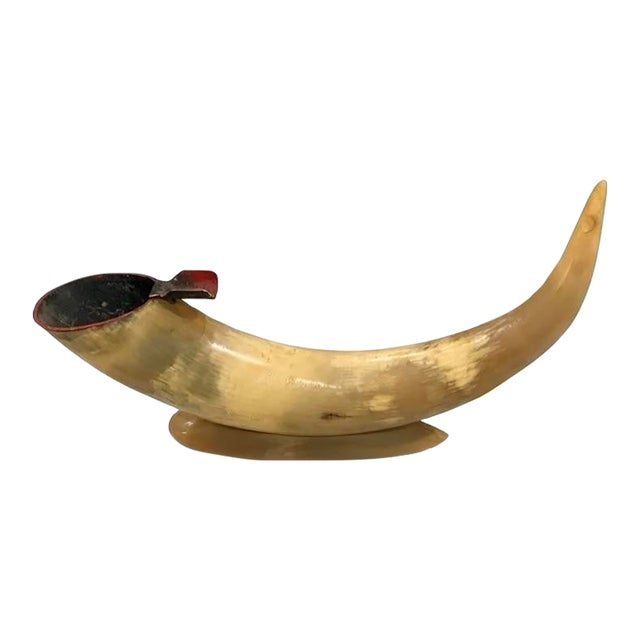 Vintage Mid-Century Natural Steer Horn & Metal Desktop Cigar/Cigarette Ashtray - Ralph Lauren, Western Decor, Lodge, Cabin or Man Cave - See Pics! For Sale