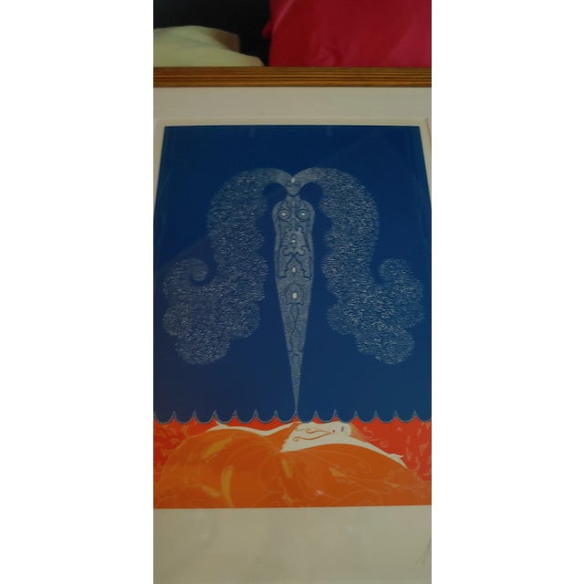 Royal Blue Late 20th Century "Le Rideau L 'Hiver" Art Deco Artist's Proof Lithograph by Erte, Framed For Sale - Image 8 of 10