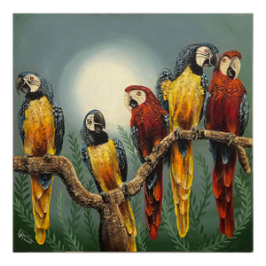 Vintage Coastal Frank Walcutt Tropical Parrots Oil Painting on Canvas