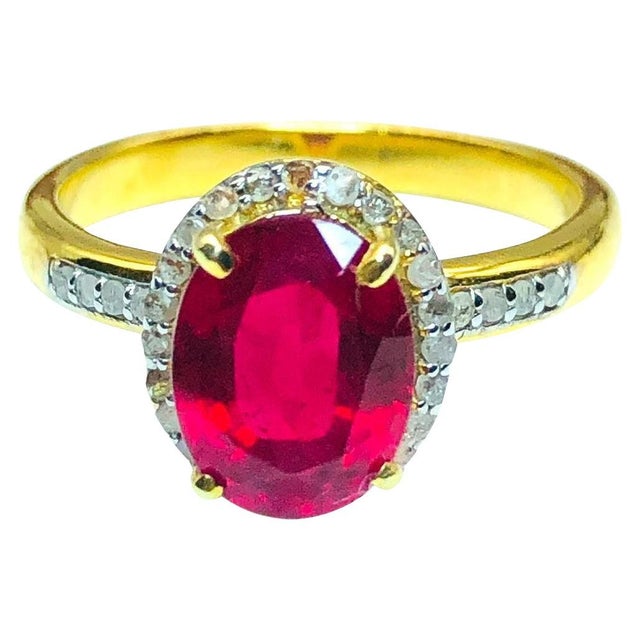 Bochic "Capri" Natural Ruby & Diamonds Vintage Retro Ring Set In 18K Gold&Silver For Sale - Image 15 of 18