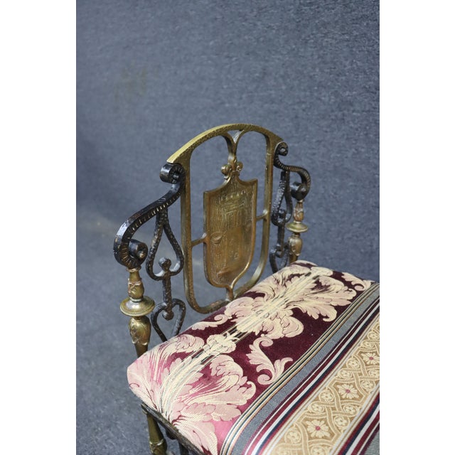 Mid 20th Century Oscar Bach Attributed Gilt Bronze and Wrought Iron Upholstered Bench For Sale - Image 5 of 15