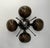 Italian flush mount with 4 frosted smoky pebble shaped Murano glass shades mounted on solid brass frame in satin black...