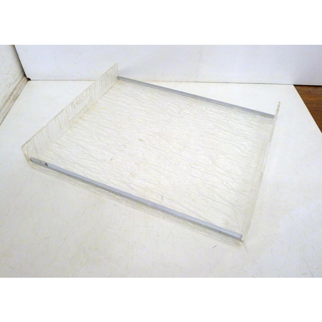 Large rectangular serving tray, thermoformed resin base (with openwork oval handles) & two square-profile chrome-plated...