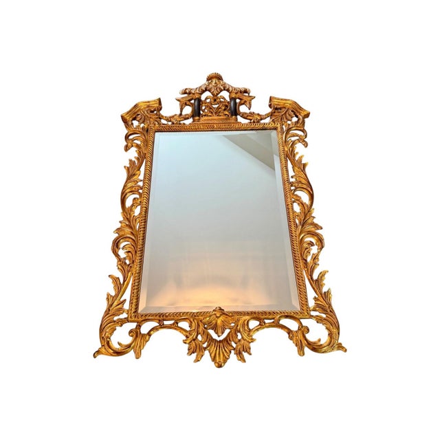 Rococo Antique Ornately Carved Giltwood Beveled Wall Mirror | Baroque Rococo Revival | 49" H For Sale - Image 3 of 11