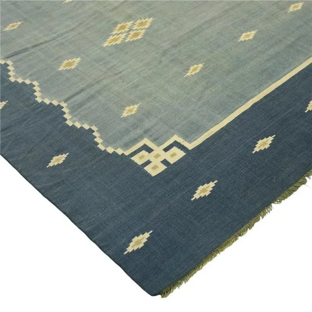 Rug & Kilim Vintage Dhurrie Geometric Runner Rug in Blue, From Rug & Kilim For Sale - Image 4 of 6