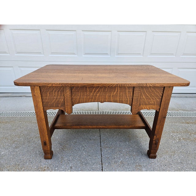 Arts and Crafts Mission Oak Desk -Attributed to Imperial Furniture For Sale - Image 13 of 14