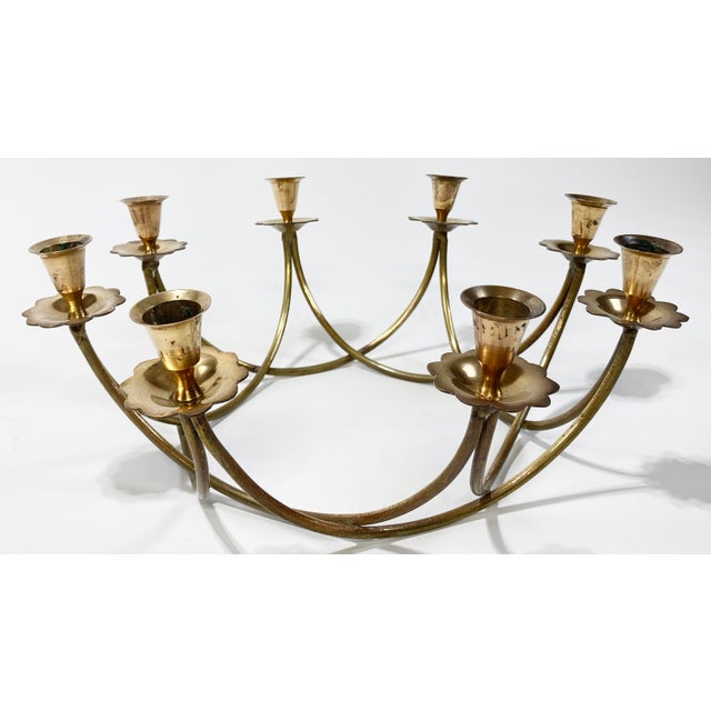 Hollywood Regency Vintage Danish Style 8-Arm Brass Candelabra For Sale - Image 3 of 5