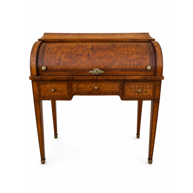 Small Louis XVI Roll-Top Secretary Desk with Marquetry in Latticework Pattern, 1930s For Sale - Image 13 of 13