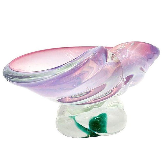 Glass Mid 20th Century Murano Peacock Art Glass Pedestal Ashtray W/ Pink Pastel Swirl For Sale - Image 7 of 10