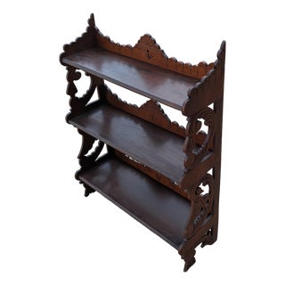 Victorian Mahogany Fretwork Three-Tier Wall Hanging Display Shelves, Circa 1880 For Sale