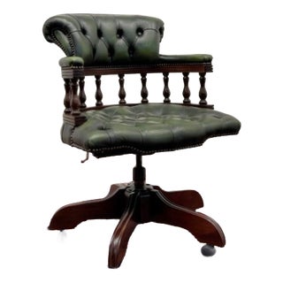English Chesterfield Desk Chair in Green For Sale
