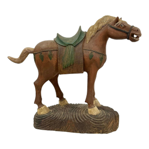 Early 20th-Century Hand-Crafted Chinese Wooden Tang Horse