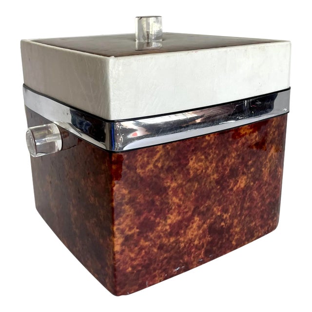 Vintage Lucite and Faux Burl Vinyl Ice Bucket For Sale