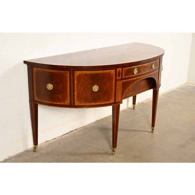Baker Furniture Company Baker Furniture Federal Inlaid Mahogany Demilune Sideboard Credenza For Sale - Image 4 of 17