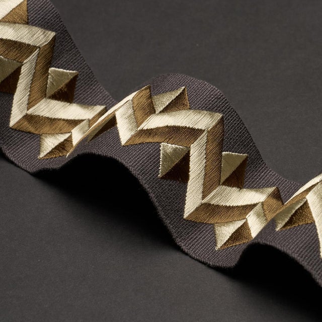 Hollywood Regency SAMPLE - Schumacher Zigzag Moderne Tape Trim In Onyx For Sale - Image 3 of 3