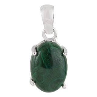 Modernist 10.74 Ct Malachite Cabochon Solitaire Pendant in 925 Sterling Silver For Sale