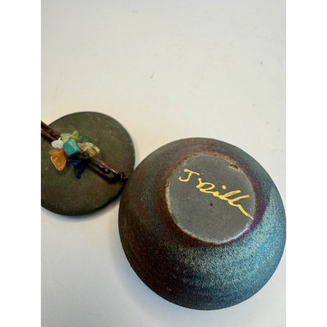 Bottle Green Modern Asian Small Raku & Polished Stones Lidded Jar For Sale - Image 8 of 10