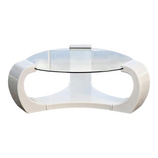 1970s White Lacquered Triskelion Scroll Coffee Table For Sale