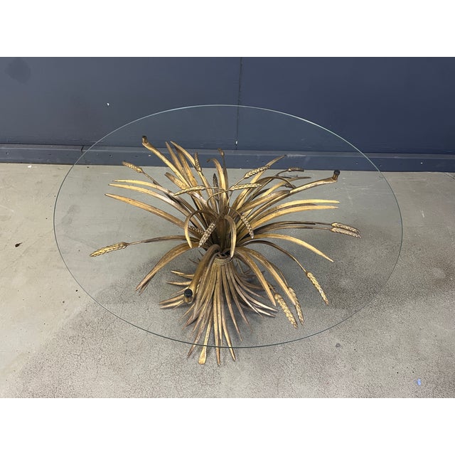 Vintage Glass and Gilt Metal Sheaf of Wheat Coco Chanel Coffee Table, 1960s For Sale - Image 9 of 10