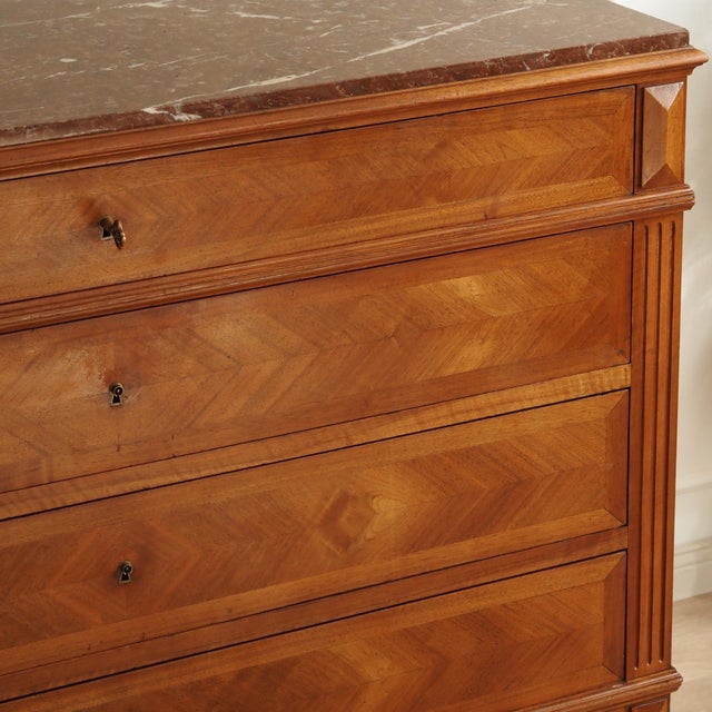 Louis XVI Chest of Drawers in Walnut with Marble Top, 1880s For Sale - Image 15 of 18
