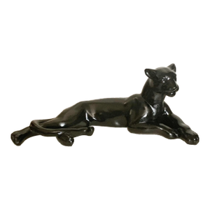 Black Lacquer Wooden Lying Panther Figure