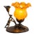 Vintage Art Nouveau Style Bronze Figural Table Lamp With Amber Ruffled Glass Flower Shade For Sale