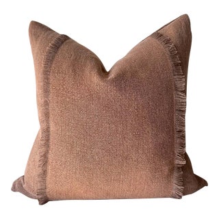 The Fringe Linen Accent Pillow in Rust Havane Color Includes Down Feather Insert For Sale