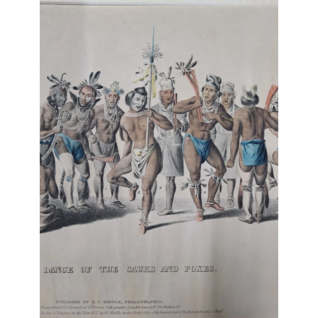 Brown War Dance of the Sauks and Foxes Hand Colored Lithograph C.1837 For Sale - Image 8 of 9