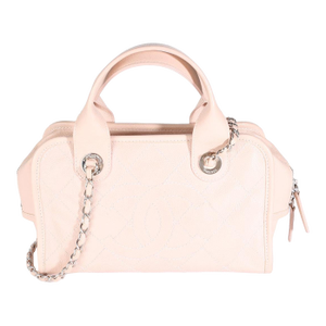 Pink Quilted Caviar Small Deauville Bowling Handbag