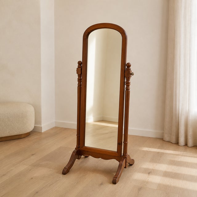 Traditional Vintage Cheval Floor Mirror With Adjustable Wood Frame For Sale - Image 3 of 14