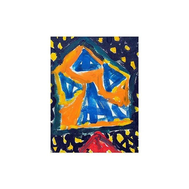 Yellow lattice abstract expressionist piece by Kristin Cohen (American, b.1963). Purchased as part of a collection of her...