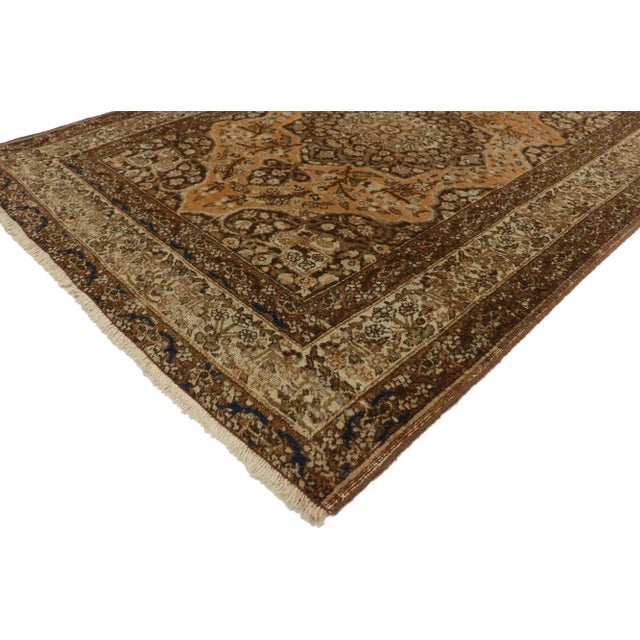 73430 Vintage Persian Tabriz Rug with Craftsman Tuscan Style 04'02 X 05'06. This hand-knotted wool vintage Persian Tabriz...