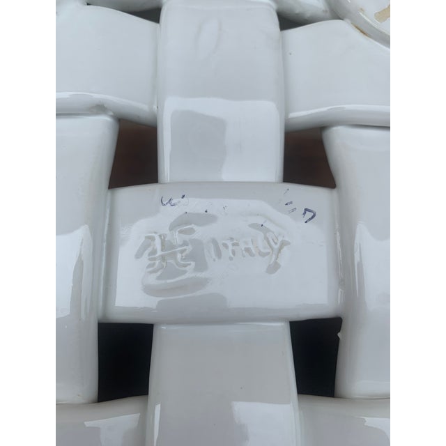 Italian White Ceramic Woven Cachepot Basket For Sale - Image 11 of 11
