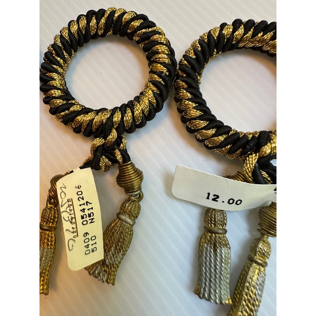 1980s Vintage 1980s Black and Gold Ornate Elegant Napkin Holders With Worn Gold Tone Tassel - Set of Ten(10) For Sale - Image 5 of 10