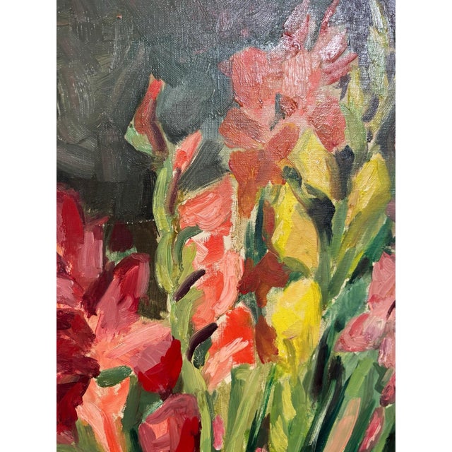 Textile Original Framed Floral Oil Painting For Sale - Image 7 of 8