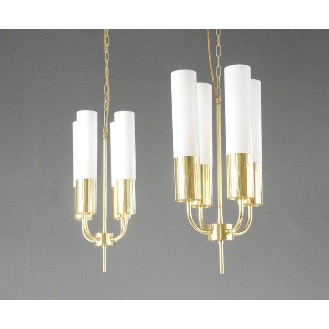 Brass Church Light By Glashütte Limburg Circa 1970s - Heavy opaline glass shades - Polished brass body - Takes 4x E27...