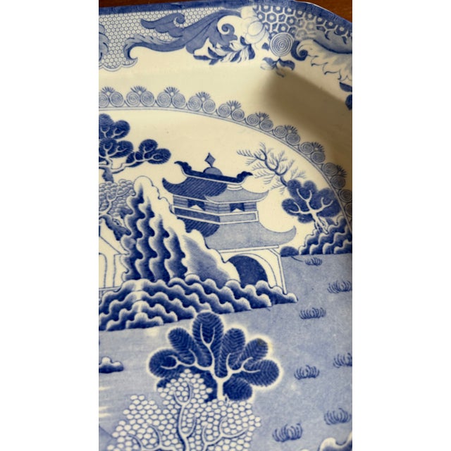 A Large Mason's Ironstone China Blue Transfer Decorated Platter "Turner Willow" Pattern, Circa 1830's For Sale - Image 6 of 18