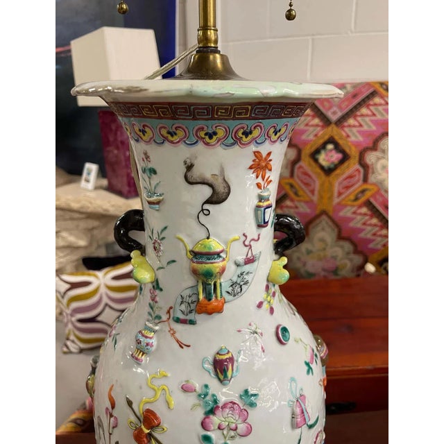 Off-white 19th Century Famille Rose Lamps - A Pair For Sale - Image 8 of 13