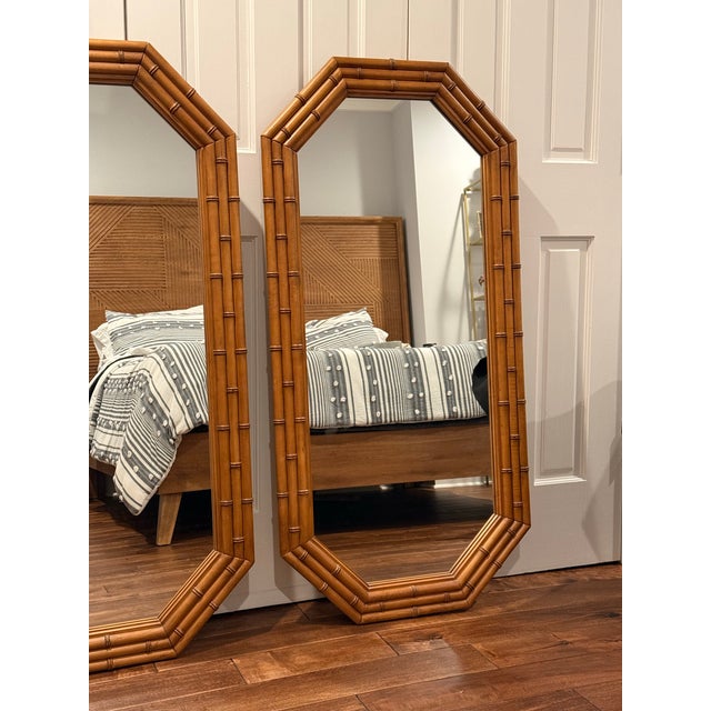 Ornamental & Decorative Materials Pair of Faux Bamboo Octagonal Mirrors — 48” Tall Pair For Sale - Image 7 of 12