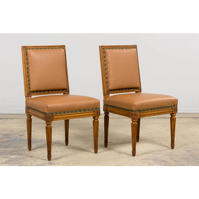Late 19th Century French Louis XVI Style Dining Chairs in Tan Leather, Set of 6 For Sale - Image 16 of 18
